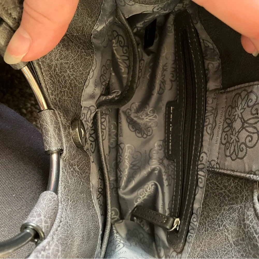 Enzo Angiolini Luxury Grey Handbag with Silver Accents Faux Leather